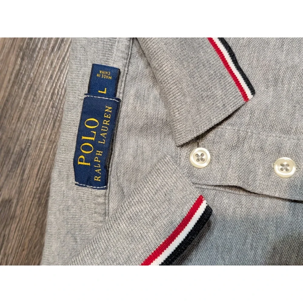 Polo Ralph Lauren Long Sleeve Big Pony Polo Shirt Gray Mens Large Striped Trim